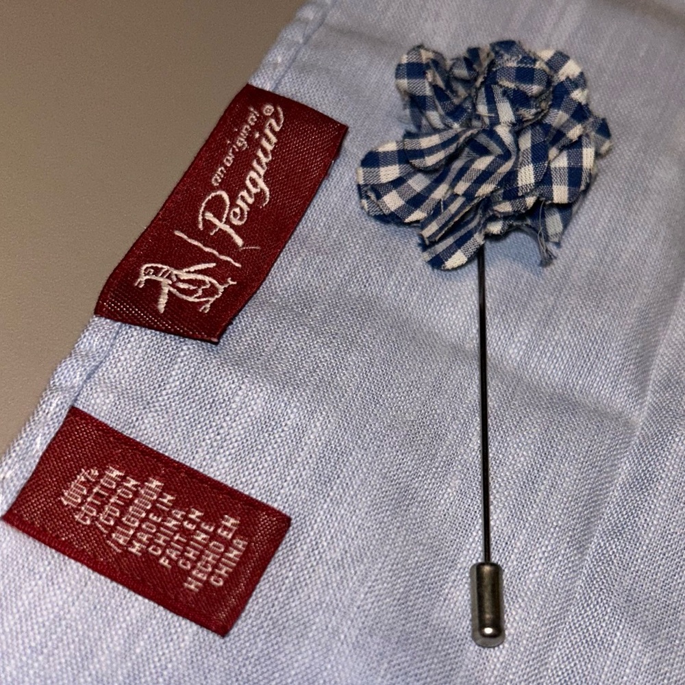 Original Penguin Light Blue Pocket Square & Lapel Pin